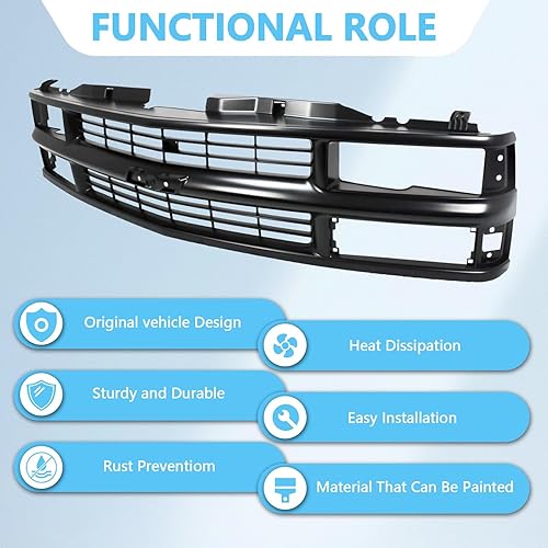 Miniatura 3 de Perfit Liner Parrilla delantera negra compatible con Chevrolet Silverado C/K 1994-2000 1500 2500 3500 Pickup Truck Blazer Tahoe SUV con lámpara de