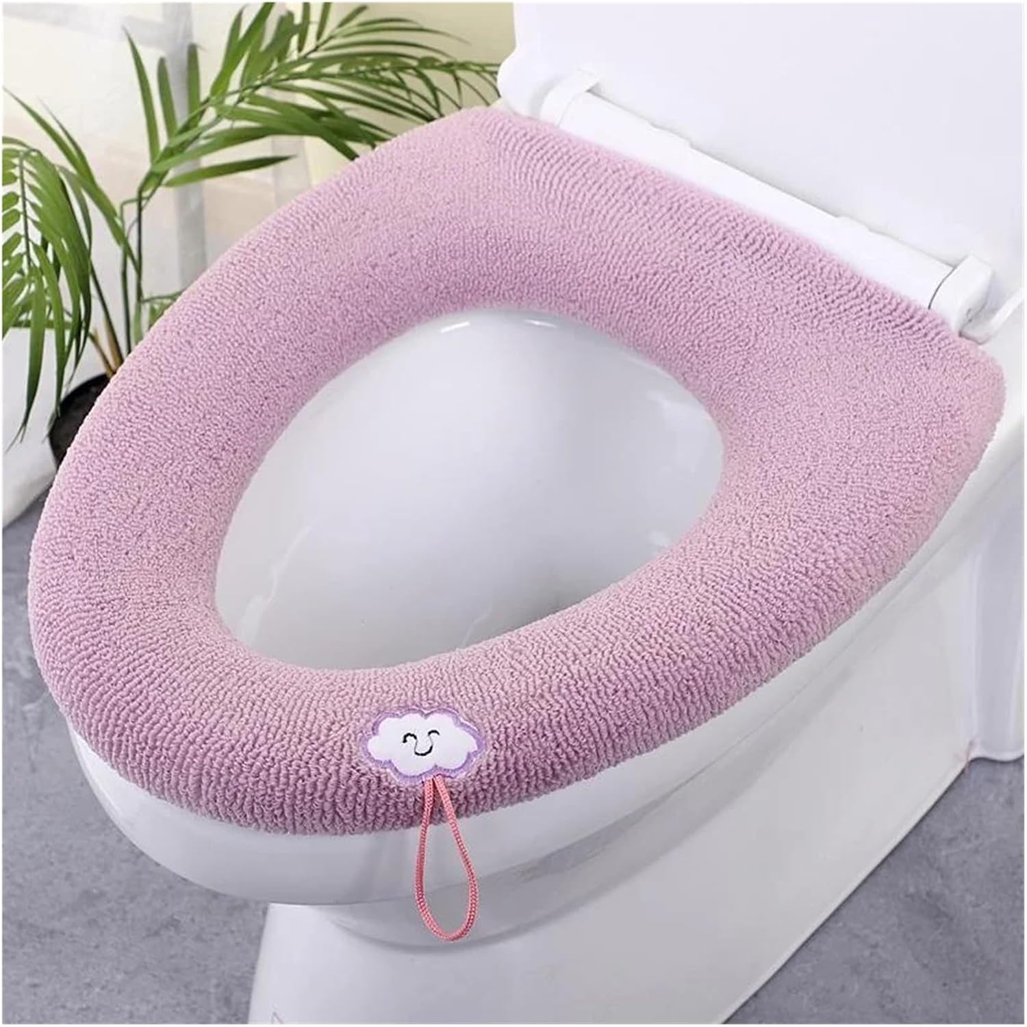 Toilet Seat Cover Thicker Bathroom Toilet Seat Cover Pads Soft Warmer Toilet Seat Cushion Cover Stretchable Washable(Pink)