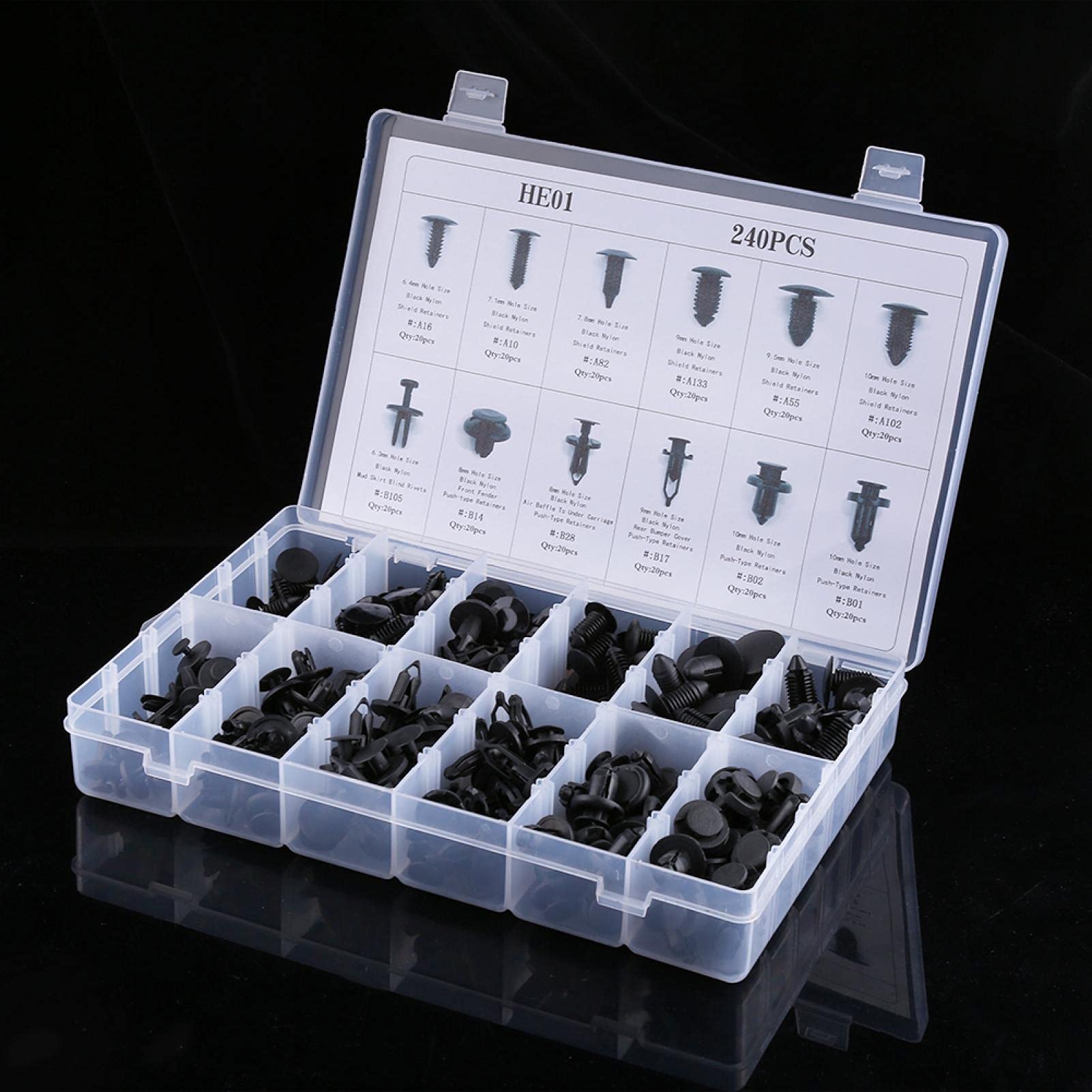 Clip di fissaggio, fissaggio per rivetti, 240 pezzi per auto, rivetto a pressione, clip per rifiniture, pannello, assortimento interno del corpo con strumento di rimozione per le applicazioni più popo