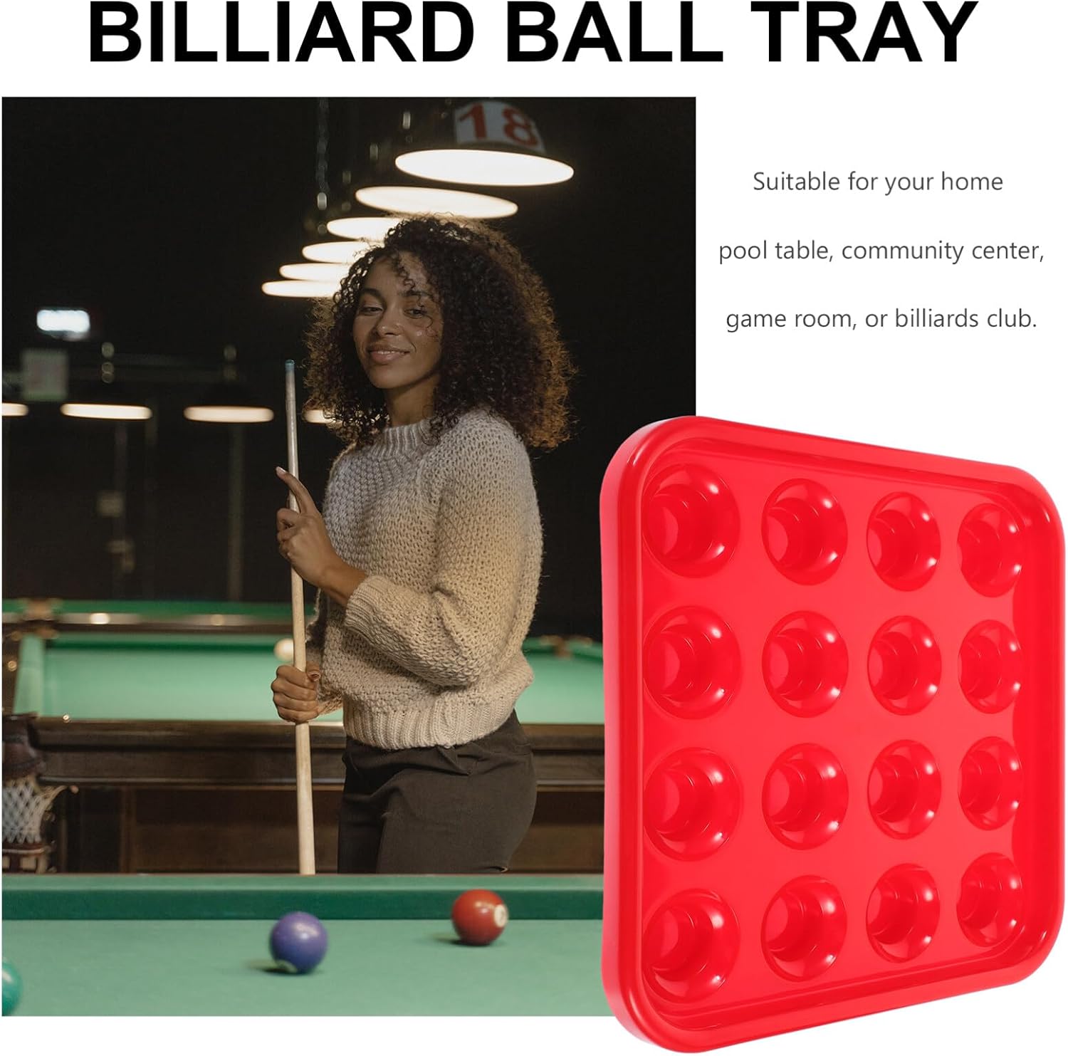 Sosoport Billiard Ball Tray, 16 Holes Pool Ball Tray Holder Billiard Pool Ball Tray Ball Carrying Tray Plastic Snooker Ball