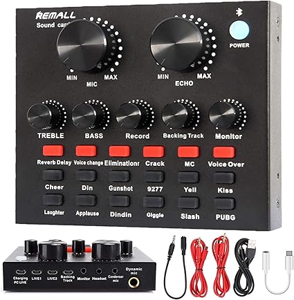 Amazon V8 Sound Card Remall ボイスチェンジャー サウンドカード Mixer ミキサー 音楽 楽器 Phone Iphone Ipadスマホ Pc用サウンドカード ミニdjデバイス Youtube Facebook Tiktok など生放送に適用 電子音 12 サウンドエフェクト 4種類音声変更 変声器 12段階音調調整
