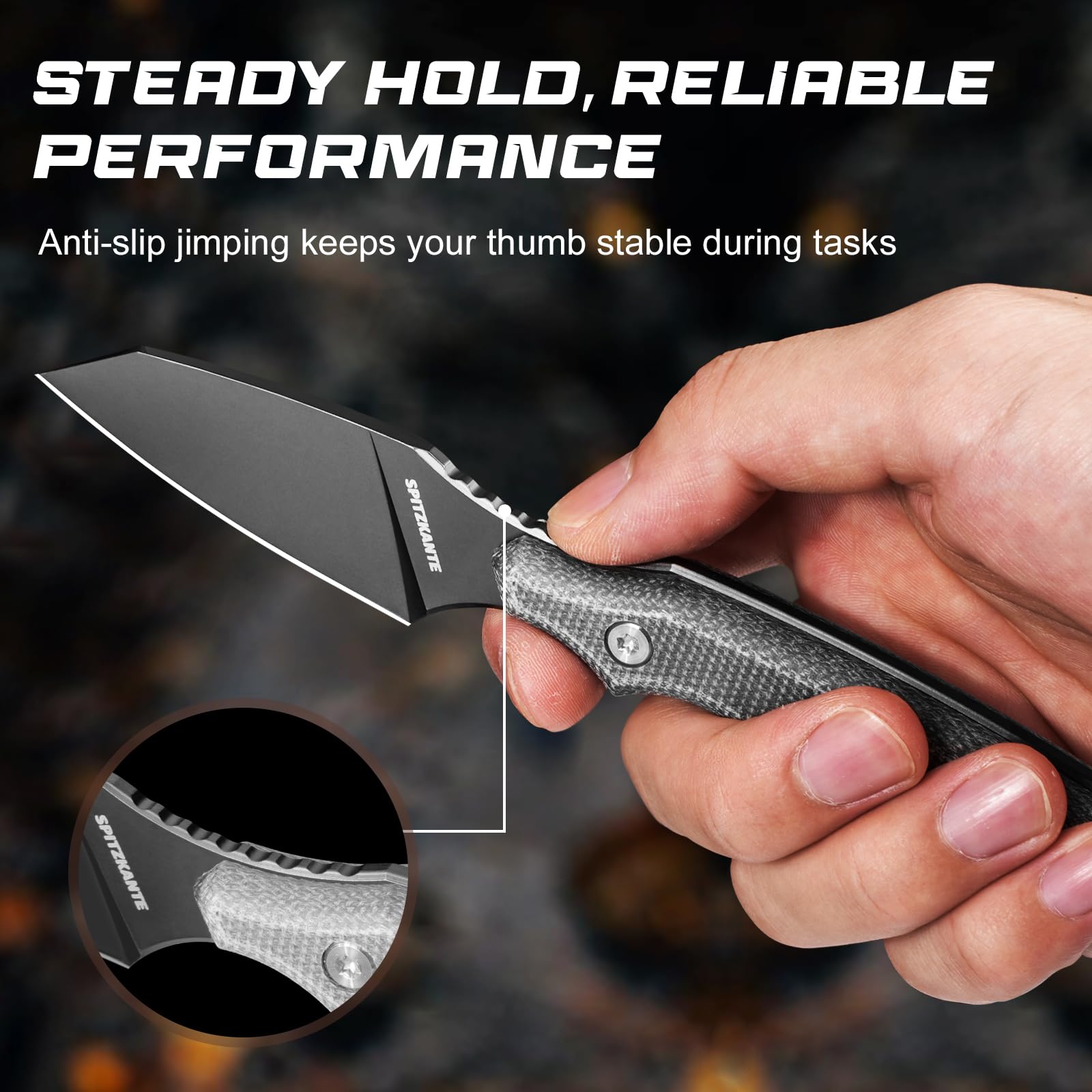 EDC couteau lame fixe, 7,2 cm lame, couteau de survie en acier 8Cr14MoV, Full-Tang, Reverse Tanto de survive avec manche en Micarta et étui Kydex pour camping