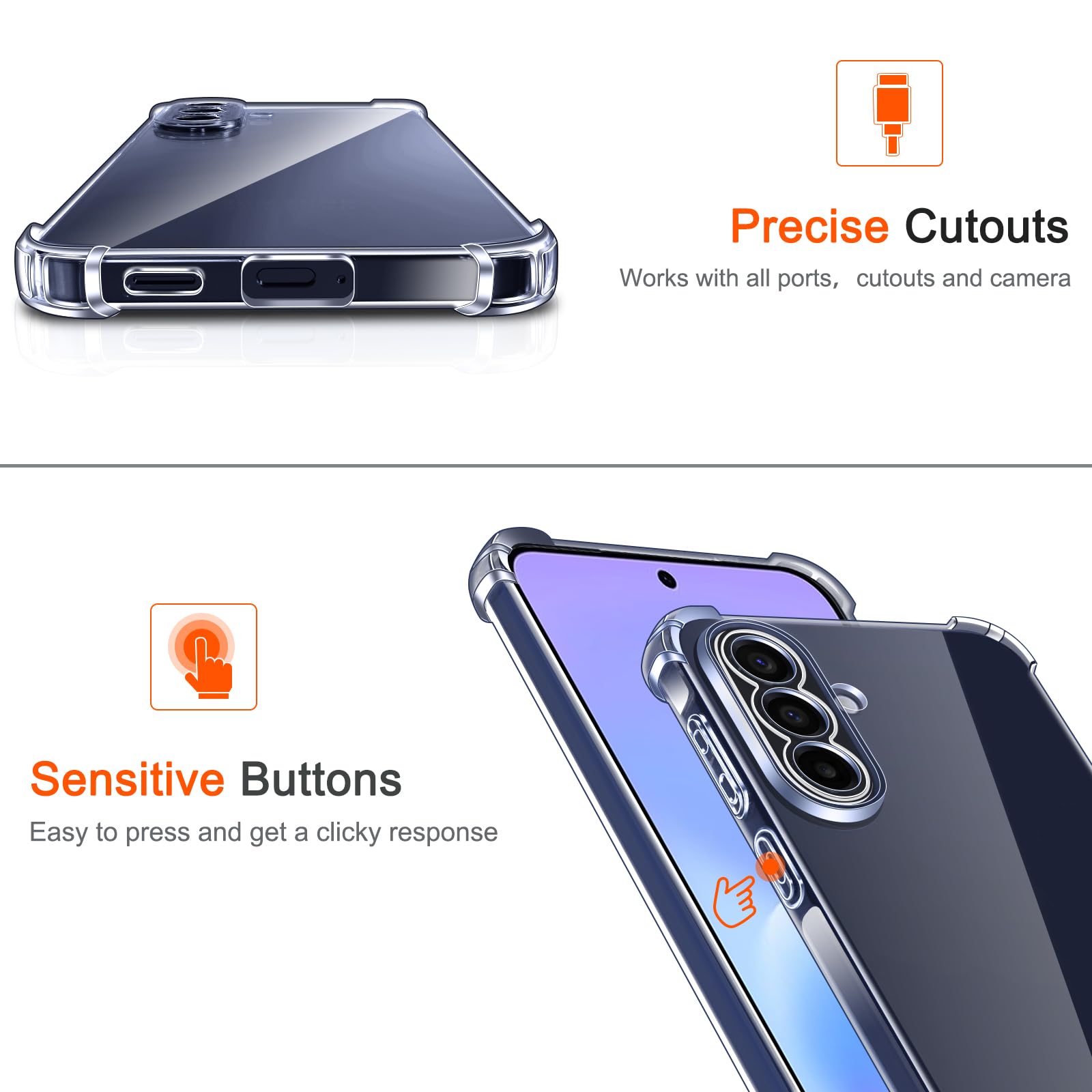 ivoler Etui do Samsung Galaxy A37 5G z 2 sztukami ze szkła hartowanego, odporne na wstrząsy przezroczyste etui ochronne z poduszką narożną zderzak, miękki TPU silikonowy pokrowiec ochronny