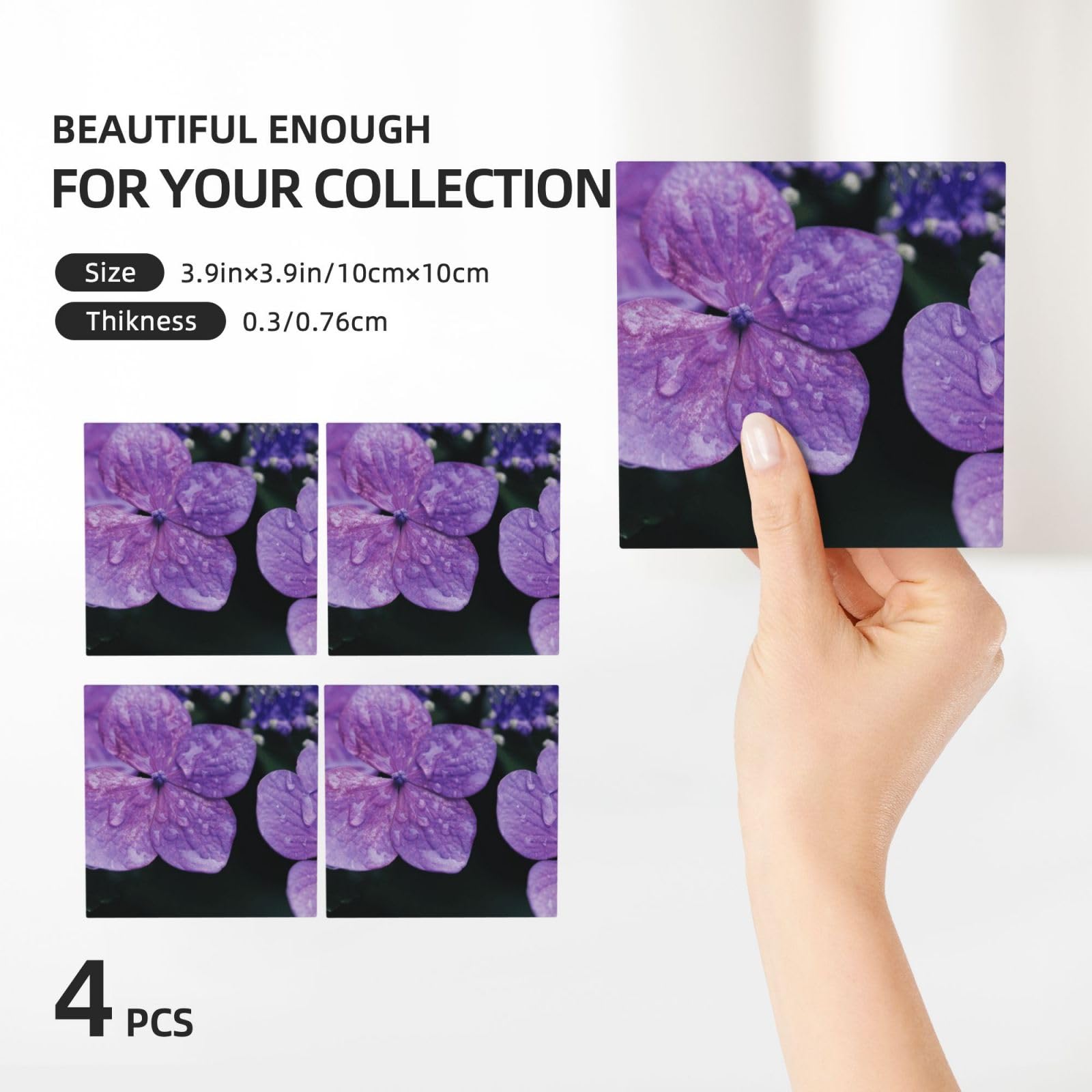 Set di 4 sottobicchieri in ceramica con stampa floreale ortensia