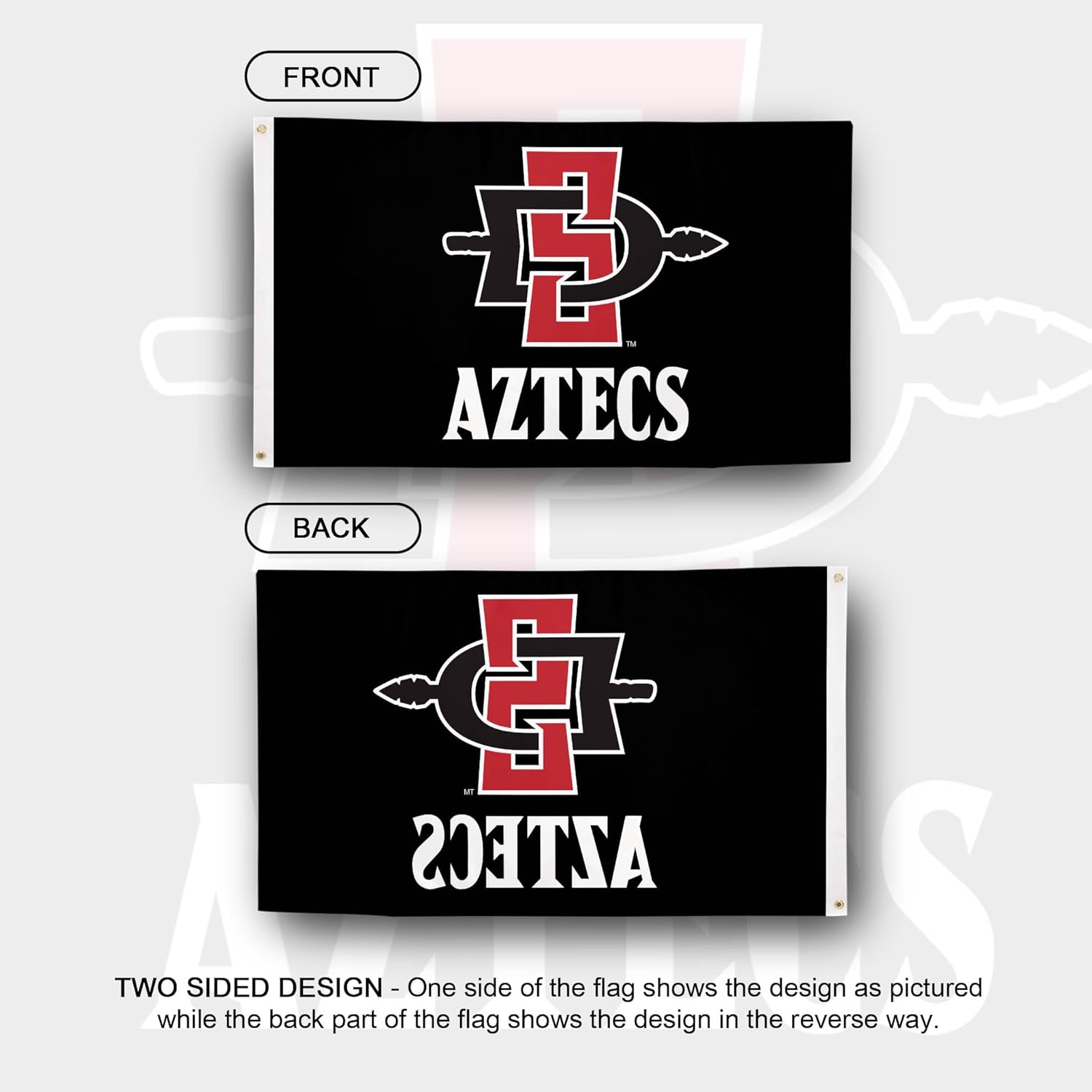 Desert Cactus San Diego State University SDSU Flag - 3 x 5 Feet Aztecs Banner, Indoor/Outdoor Durable Fabric, 100% Polyester Design (Style 8) - Image 2