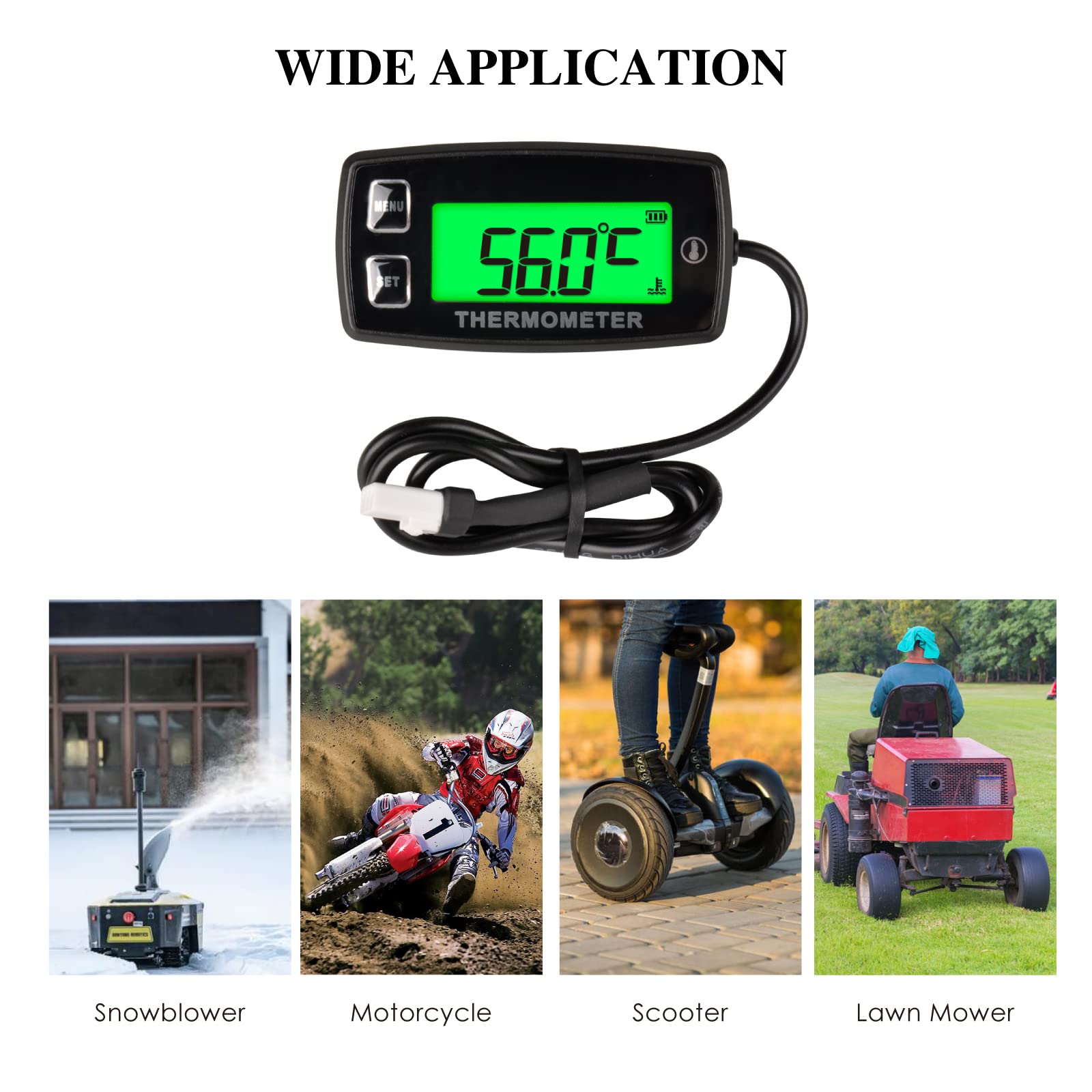 Pełny widok cyfrowy termometr do silnika LCD, miernik temperatury, alarm o przegrzaniu, zamiennik baterii do motocykla, skutera crossowego, ATV silnika zaburtowego, morskiego, skutera śnieżnego silnika