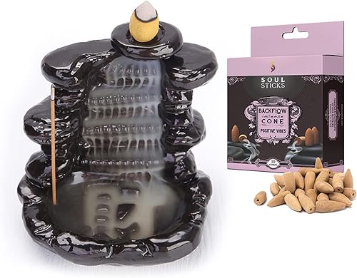 Miniatura 13 de SOUL STICKS Soporte de incienso de reflujo fuente de cascada para el hogar, oficina, yoga, decoración de habitación y aromaterapia con 1 paquete