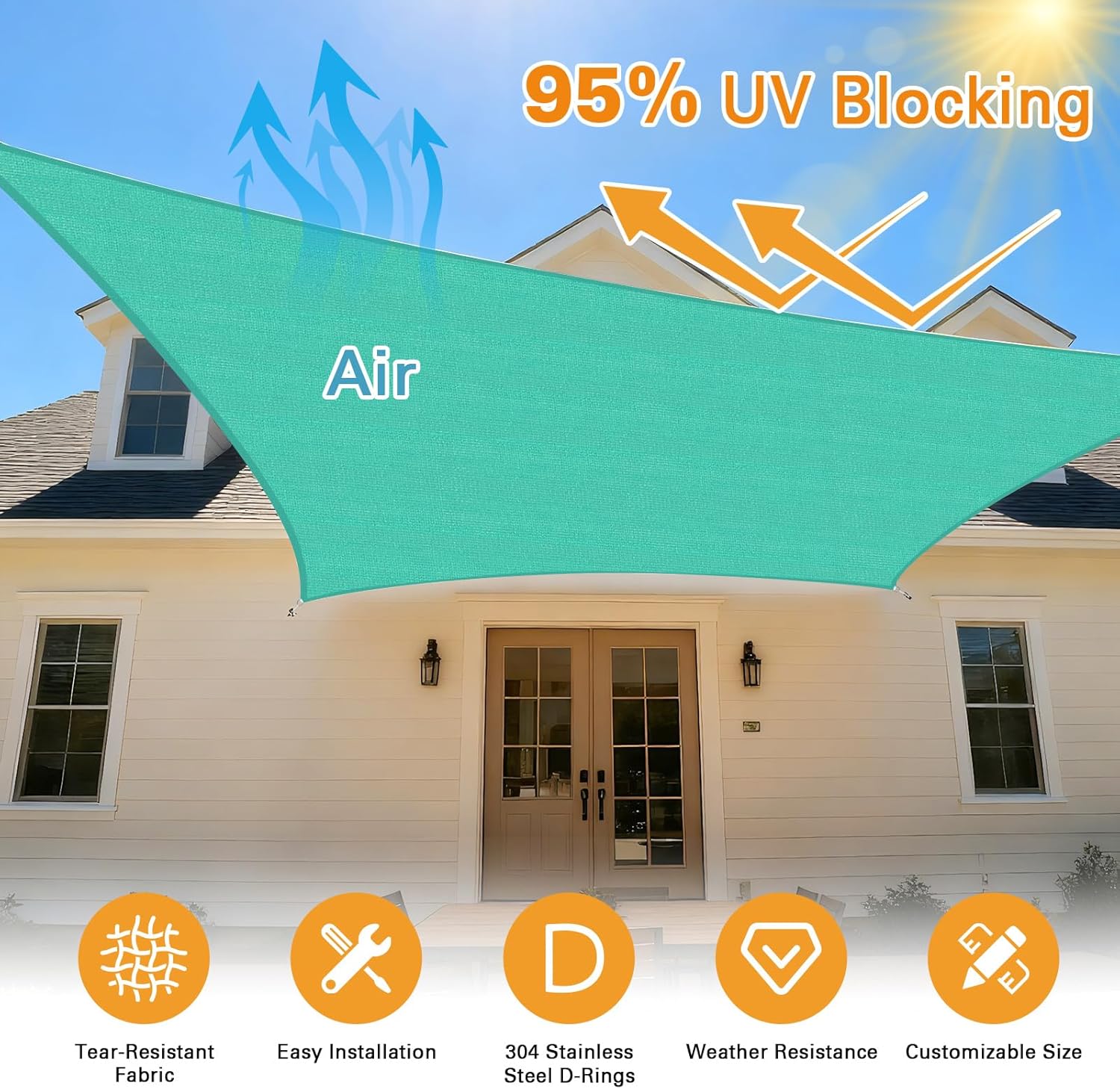 Artpuch Sun Shade Sails 5'X7'Customized Turquoise Rectangle Canopy Sail Shade Cover UV Block Permeable Sunshade Outdoor for Backyard, Patio, Garden, Deck(We Make Custom Size)