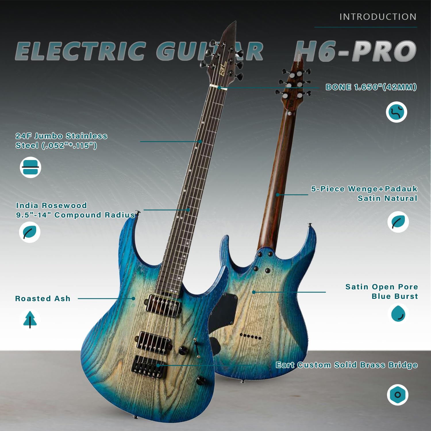 EART Chitarre H6PRO Wenge Neck Solid Ash Body Compound Tastiera Radius Heavy Metal Rock Chitarre elettriche…