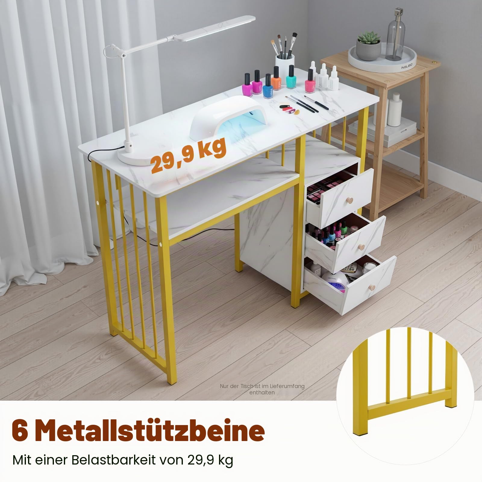 Nagelschreibtisch 100x40x76cm Manikürtisch Marmorierung Textur Manikürtisch Mit 3 Schubladen, Maniküre Tisch Schreibtisch für Nagelstudio, Bis zu 30kg, für Wohnzimmer, Büros, Schönheitssalons