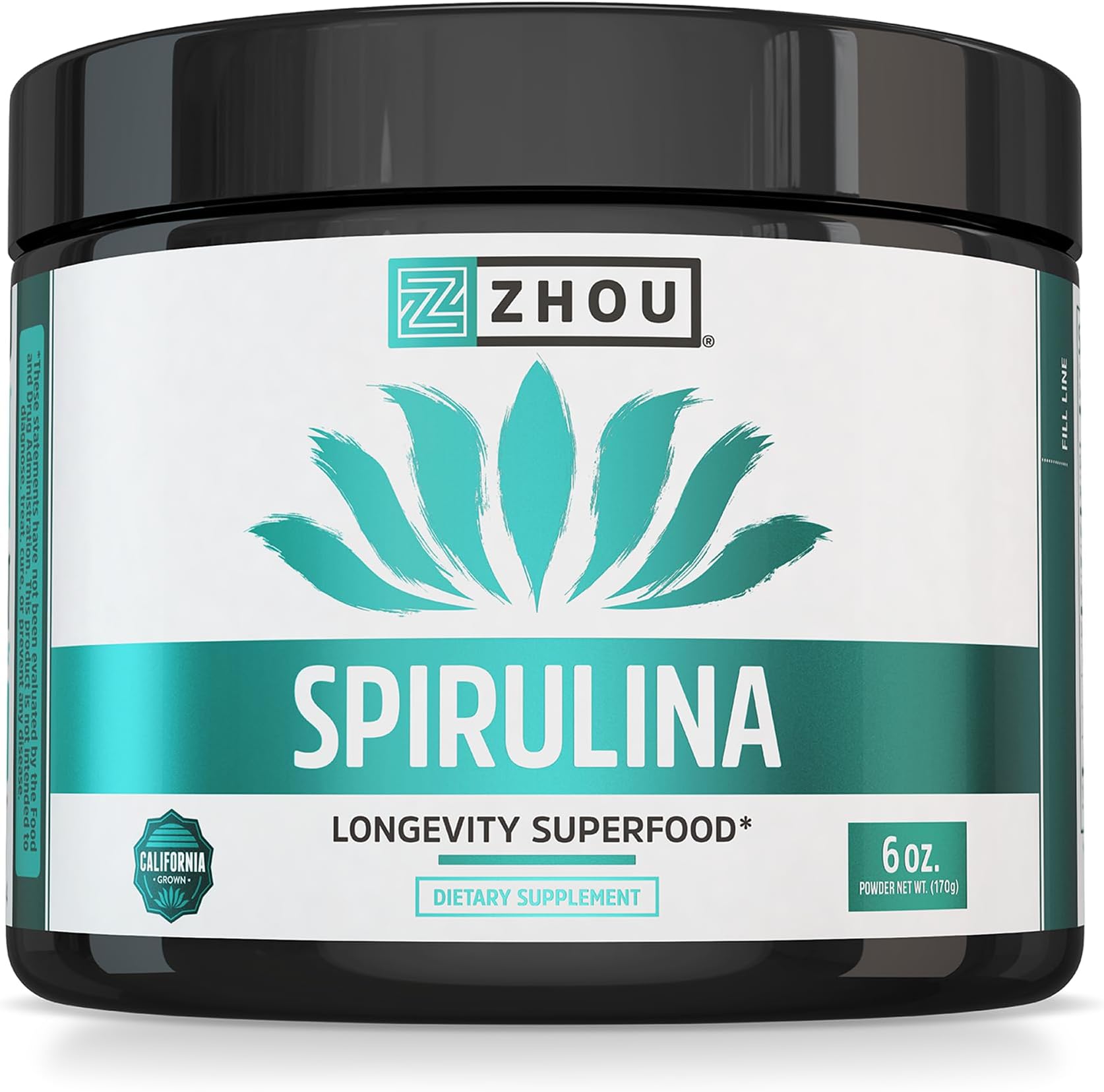 Spirulina Powder - Blue Green Spirulina Superfood for Women & Men with Vegan Protein, Chlorophyll & Phycocyanin for Smooth Energy & Longevity, Drink Mix for Smoothies - 6 oz Jar (48 Servings)
