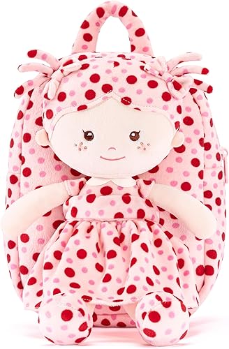 Miniatura 9 de Onetoo Mochila para niños pequeños con muñecas de bebé bronceadas suaves en vestido de corazón azul de 9.5 pulgadas