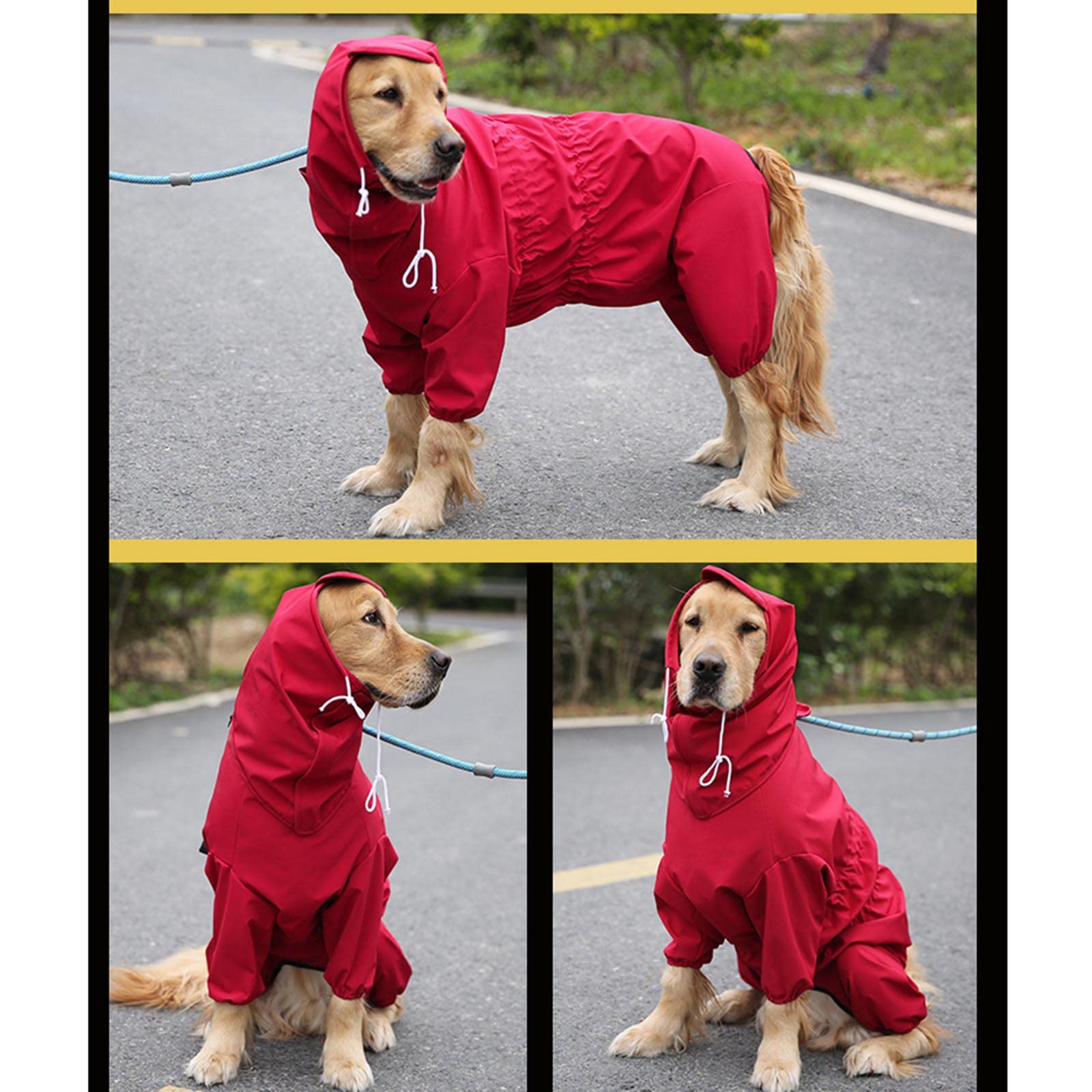 Manteau de pluie imperméable pour chien avec harnais intégré, taille réglable, design à 4 pattes, convient aux grandes races, style poncho avec capuche