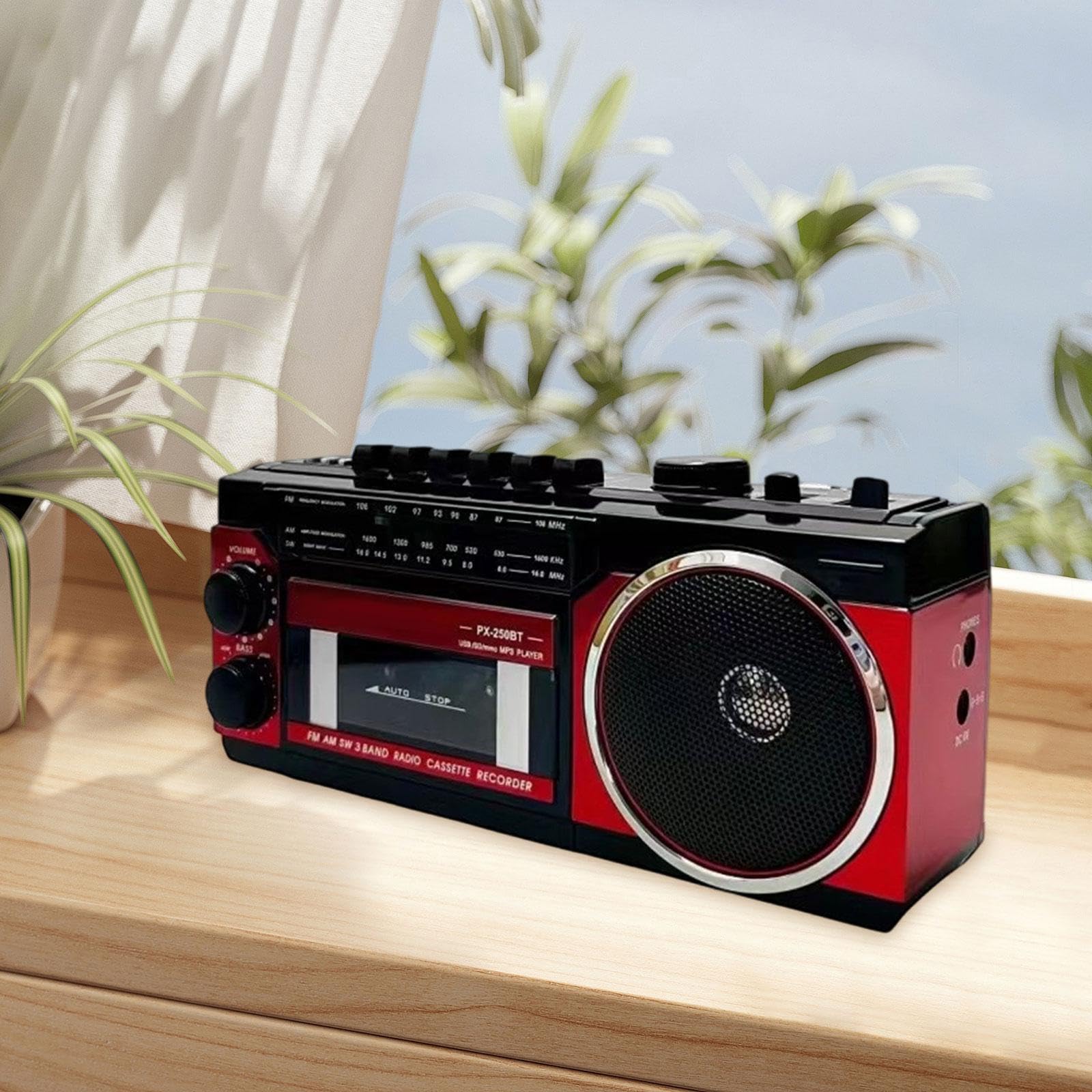 Radio-Kassettenspieler AM/Radio 25,5 x 9 x 11,5 cm Eingebauter Lautsprecher 3 W USB-Kassettenaufnahme Vintage-Design für Parks außerhalb des Hauses