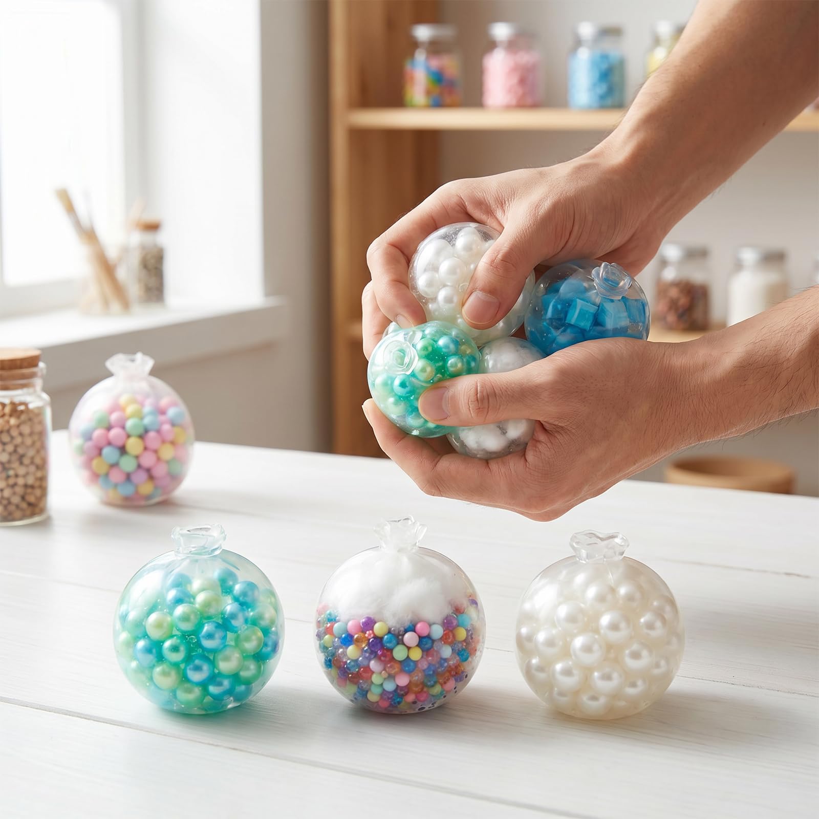 NZWBSHSSP DIY Stress Ball Making Kit - Squishy Maker Kit with TPR Ball Skins, Fillers & Tools - Make Your Own Squishies Sensory Fidget Toys for Kids & Adults, ASMR Anxiety Relief(Only 10 Ball)