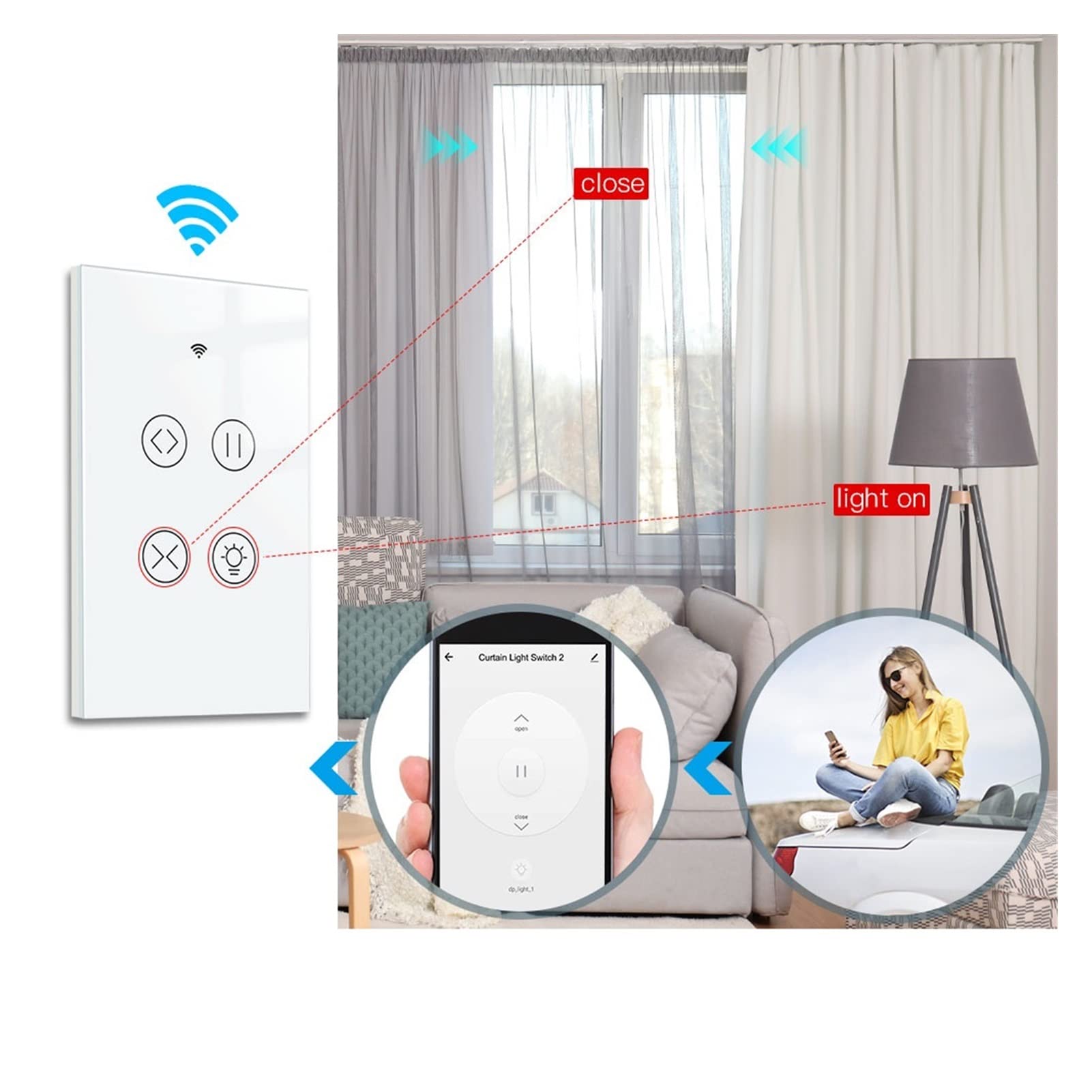 Inteligentny przełącznik Smart WiFi RF Szklany panel Kurtyna Światło Przełącznik dotykowy Inteligentny pilot zdalnego sterowania Inteligentny włącznik światła (Kolor: 2 szt. Biały Rozmiar: U) (1 szt.