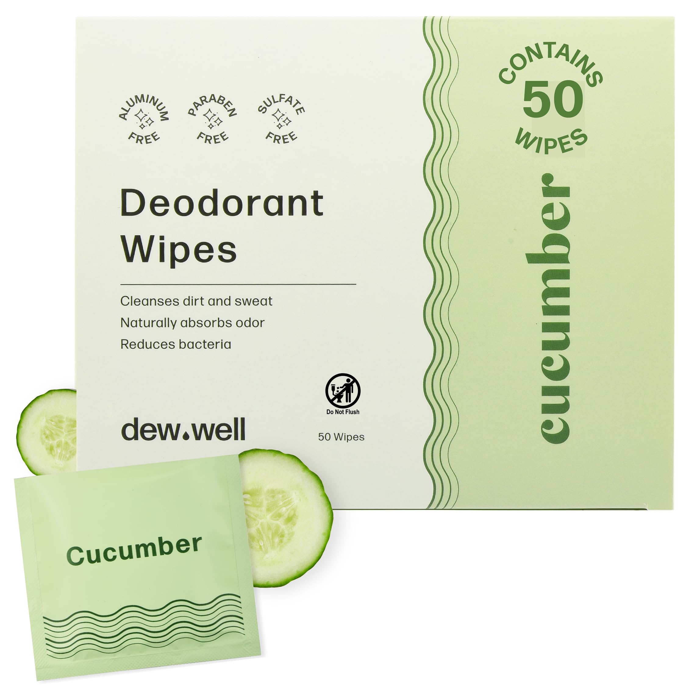 Deodorant Wipes - Individually Wrapped Travel Wipes - On-the-Go Travel Toiletries - Natural Deodorant Formula - 50 Count, Pack of 1, Cucumber