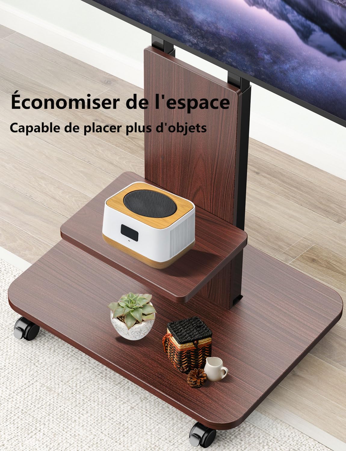 Supporto TV su base pavimento con ruote per schermo da 32 a 75 pollici/LCD/LED/Plasma,Carrello TV con roulette con scaffalatura, regolabile in altezza può sopportare fino a 60 kg, VESA 200 x
