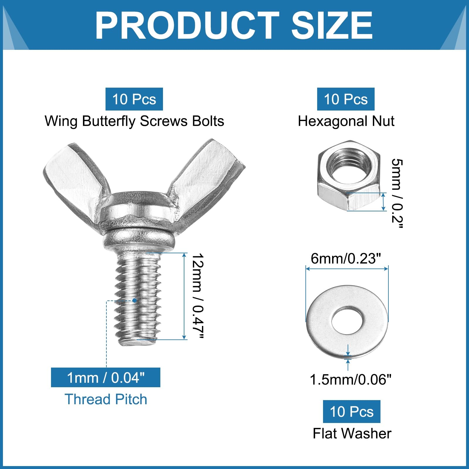 PATIKIL M6-1 x 12 mm Wing Butterfly Screw - Image 2