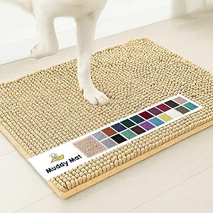 Muddy Mat® Original Dog Door Mat for Muddy Paws, Super Absorbent Microfiber, Non-Slip Washable Pet Rug, Quick Dry Chenille Entryway Carpet, Machine Washable Indoor Outdoor mat, Beige 24"x72"