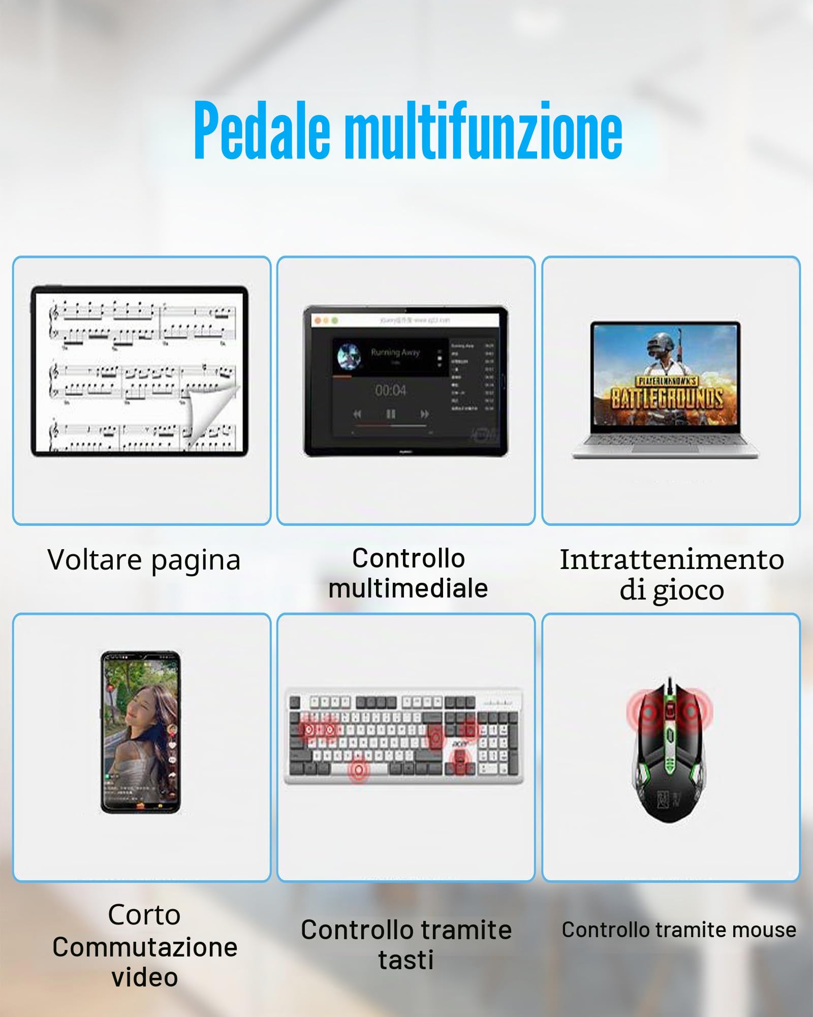 Pedale Bluetooth: interruttore Bluetooth ricaricabile per controllo di lettura musicale su tablet e smartphone