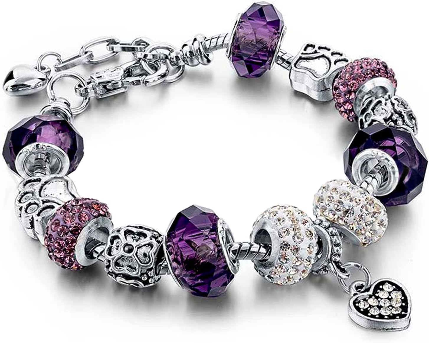 Mother Charms Bracelet for Women Murano Glass Beads Butterfly Flower Charms Amethyst Bracelets