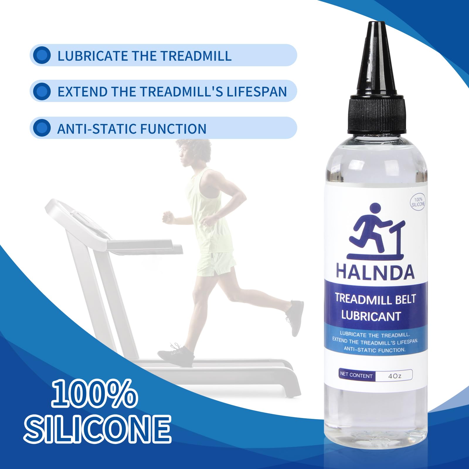 Lubricante de cinta de correr para cinturón, lubricante de correa de aceite de cinta de correr 100% silicona, tapa giratoria y tubo de aplicación fácil para lubricación de ancho completo de