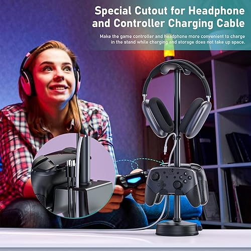 Miniatura 7 de Soporte para controlador de auriculares de escritorio con ventosa estable y base pesada antideslizante, organizador de almacenamiento universal de