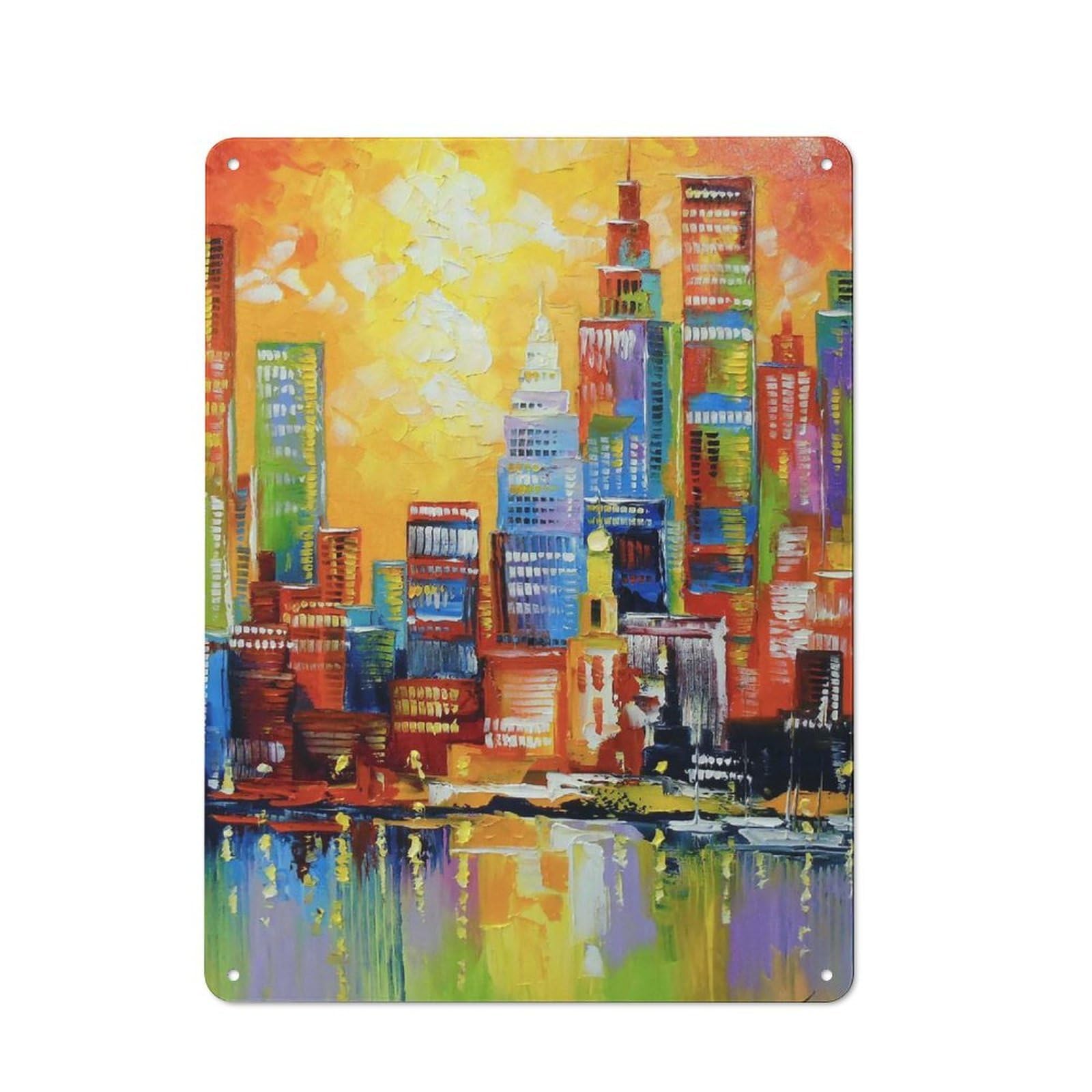 Junmoney Bright New York City Rustic Tin Sign 40X30cm Featuring For Living Room Wall, For Metal Sign Collectors, For Garage And Workshop Walls
