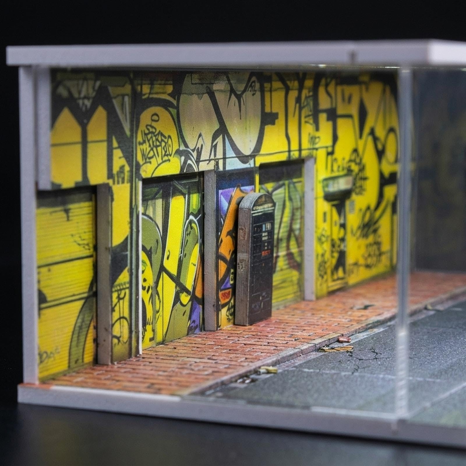 Vetrina Modello Auto Scatola Espositiva Mini Veicolo Garage Diecast Stand Scenario LED in PVC Adatta per Collezione Esposizione Modellini Decorazione, F