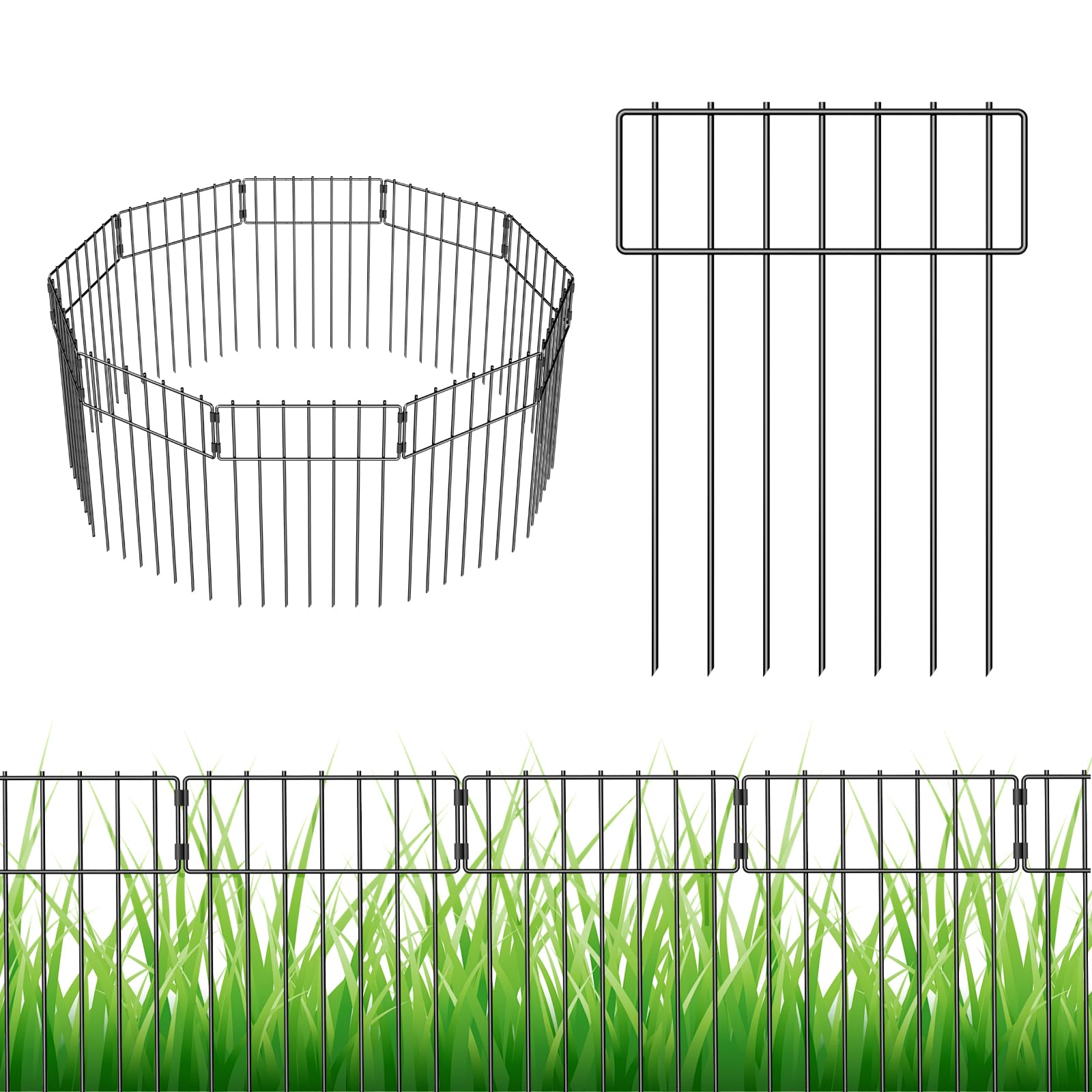 LIANTRAL 20 Stück Tierzaun Metall, Dekorativer Gartenzaun Steckzaun 42 cm x 6 m, Tier-Absperrzaun, Rostfrei, Kein Graben erforderlich, Zaun für Hunde & Kaninchen, Garten, Terrasse, Hof
