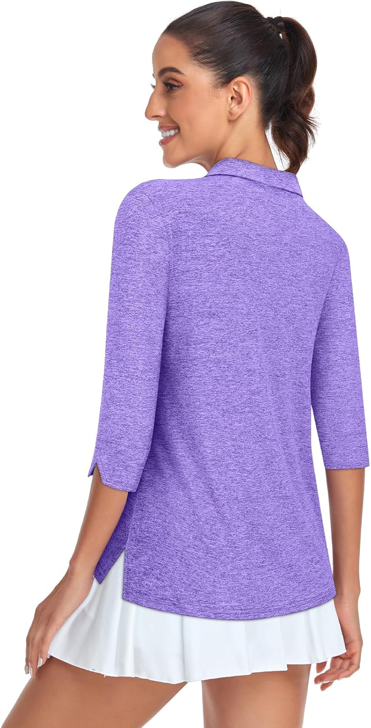 Viracy Women's Golf Shirts 3/4 Sleeve Sun Protection Quarter Zip with Zipper Pockets Athletic Polo Workout Tops S-2XL - Image 3