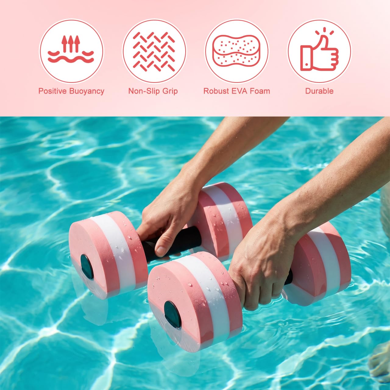 SEWACC Lot de 2 haltères aquatiques légers en mousse EVA pour exercices aquatiques pour piscine, fitness, aérobic (rose)