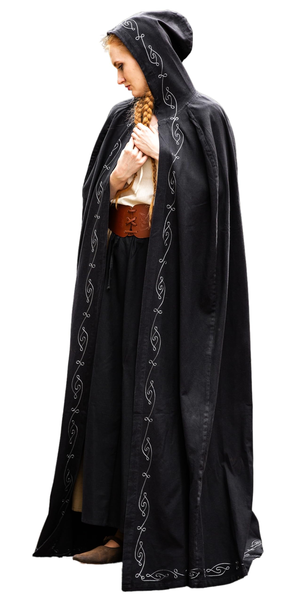 Leonardo Carbone® Unisex Mittelalter Umhang mit Stickerei Erna - Mittelalter Kleidung Damen & Herren, Cape Männer, Hobbit Kostüm, LARP, Wikinger, Cosplay, Halloween - 100% Baumwolle