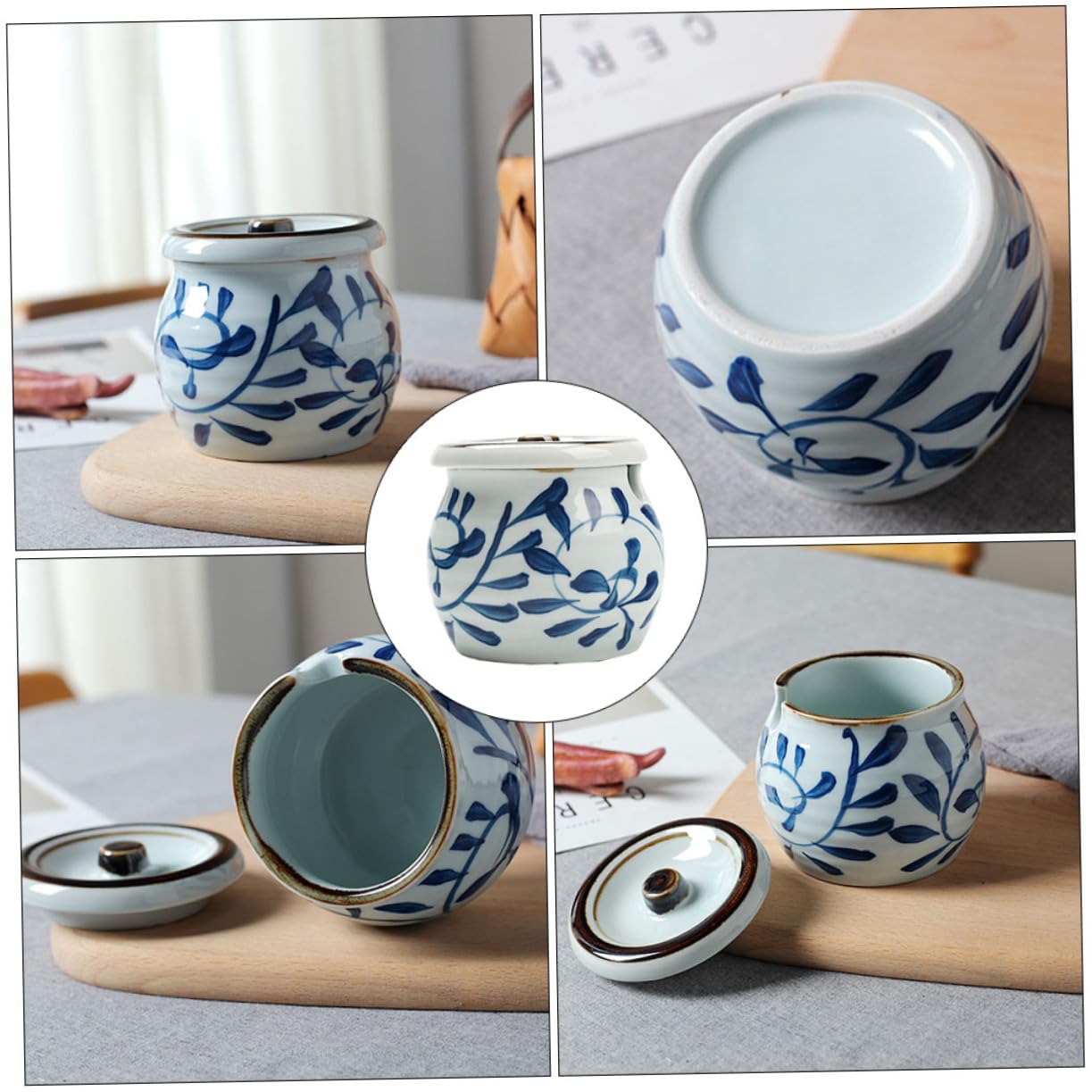 Lot de 3 salières en céramique avec couvercles, récipients à poivre, sucriers, récipients en verre pour aliments, pots de rangement en verre, conteneurs à thé, en céramique, assaisonnement