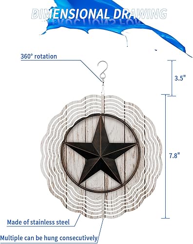 Miniatura 7 de Molinillos de viento para patio y jardín, esculturas de viento de metal 3D de granero de estrellas del oeste de Texas y molinillos colgantes de