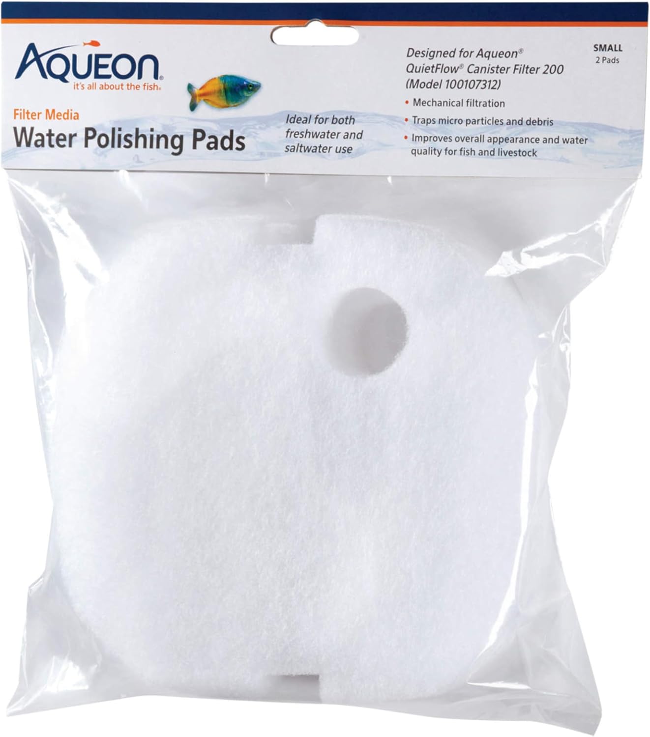 Aqueon Canister Filter Media Water Polishing Pad, White, Small (Pack of 2)