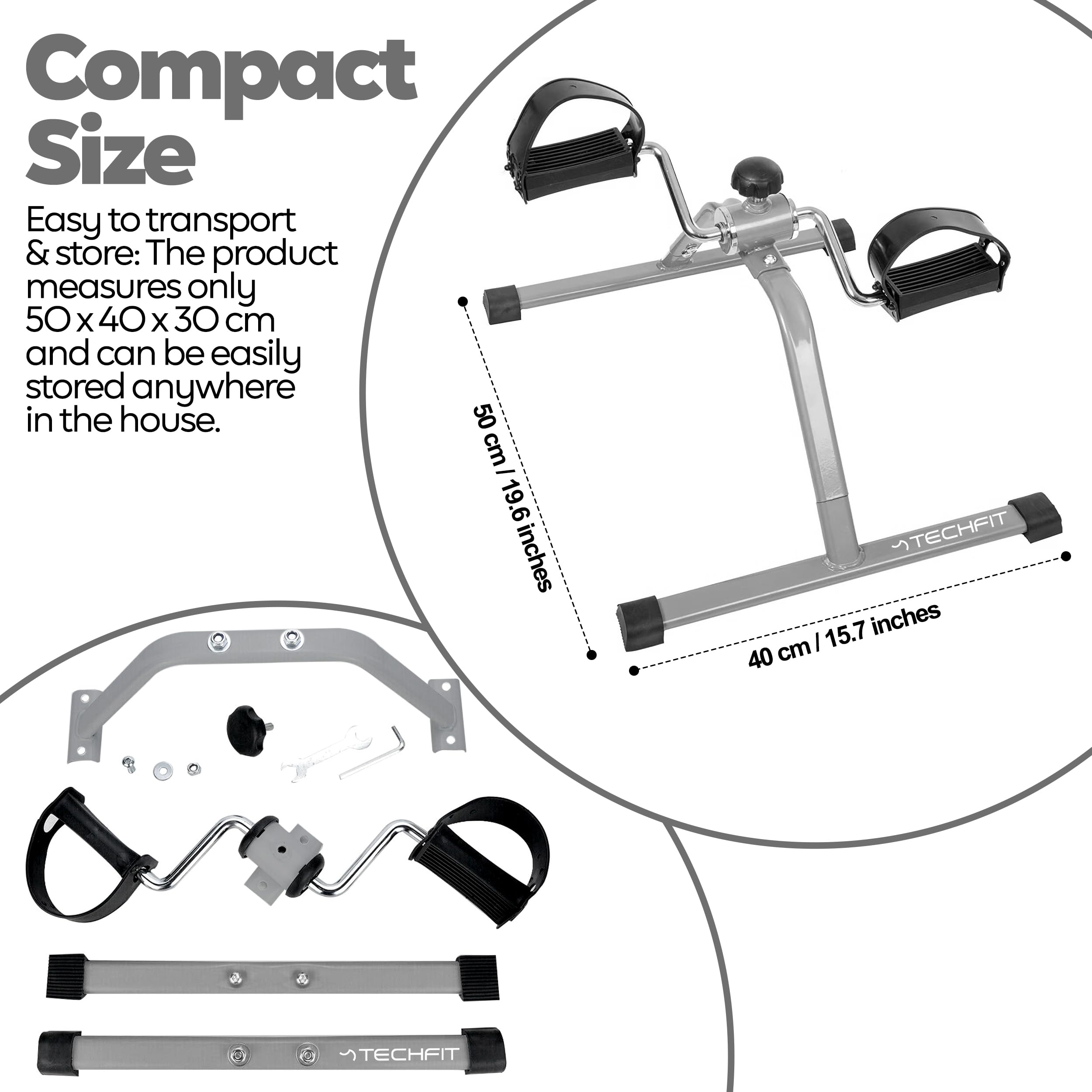 TechFit Pedale Allenatore, Mini Cyclette per Uso Domestico e in Ufficio, Macchina Facile da Allenamento per Braccia e Gambe, Adatta per Il Recupero Leggero