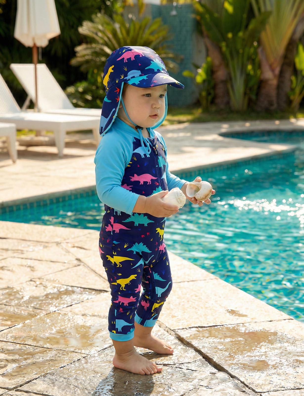 weVSwe Baby Toddler Boy Swimsuit Long Sleeve Baby Swimwear UPF 50+ Sun Protection Rash Guard Swimming Costume with Crotch Zipper 0-3 Years — view 48