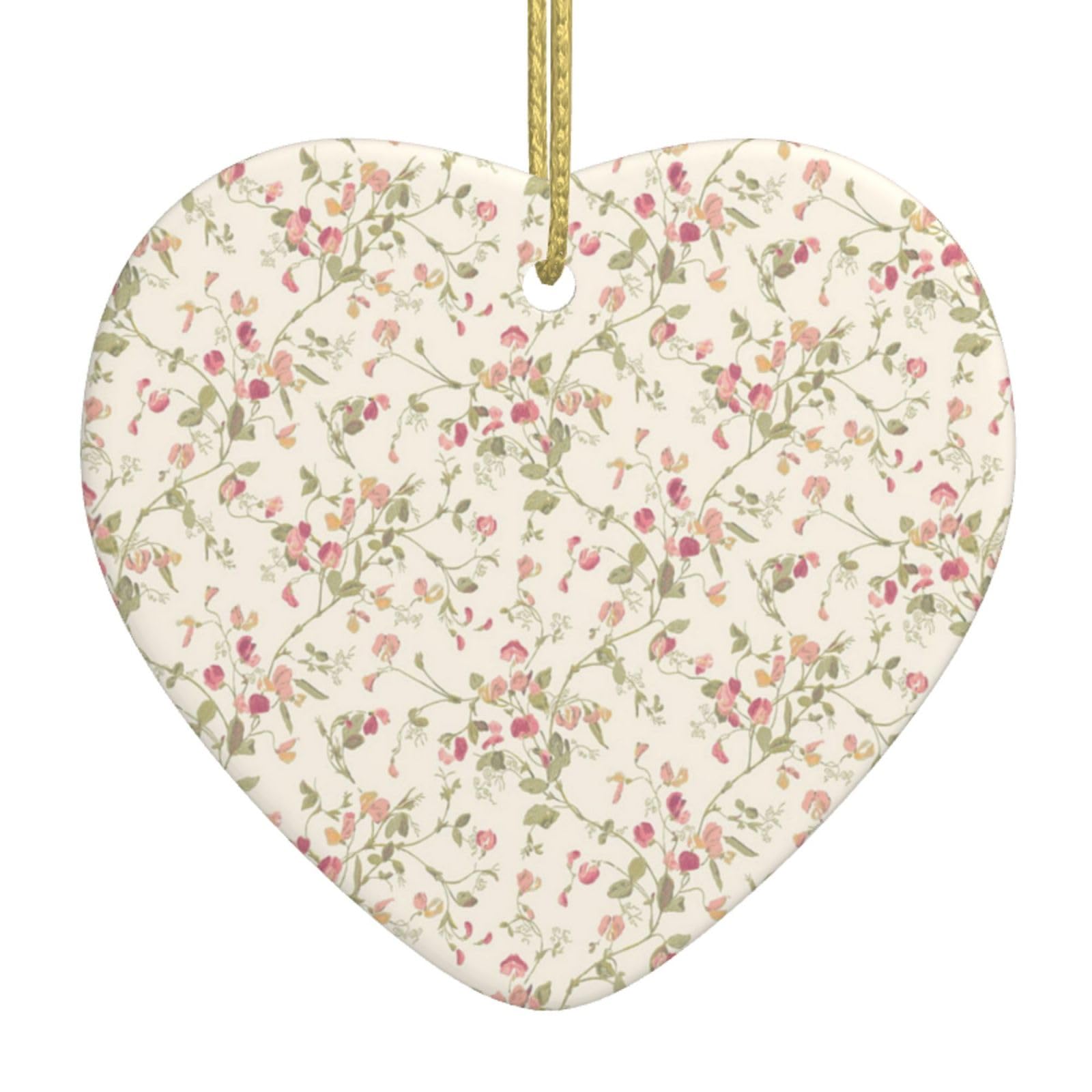 Christmas Ornaments For Tree Decoration Sweet Pea Flower Leaf White Ceramic Hanging Xmas Tree Decorations Bauble Home Decor (Heart Shaped)