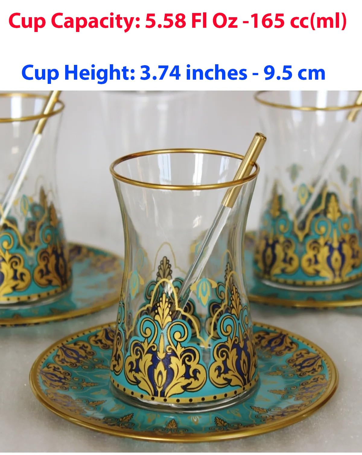 Vasos de té turco hechos a mano con platillos, tazas de té turco antiguas, juego de 6 vasos de té vintage, vasos de té árabe, vasos elegantes árabes para fiestas de mujeres, vidrio persa y