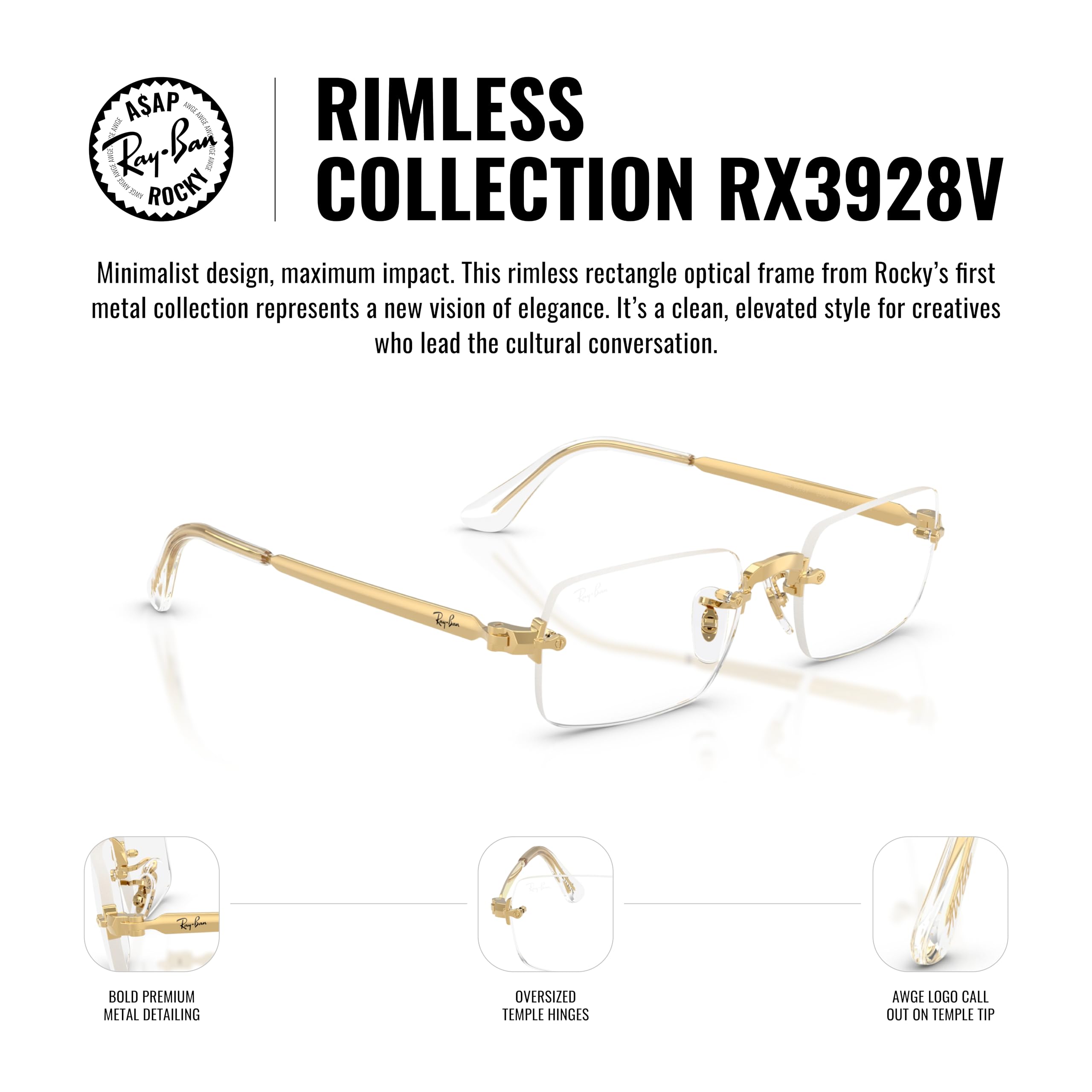 Ray-Ban Unisex A $ap Rocky Rx3928v Wired Metal Collection Prostokątne ramki na okulary na receptę