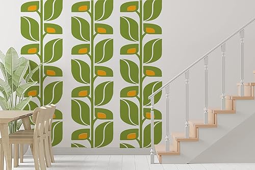 Miniatura 3 de Calcomanías de pared de flores abstractas retro de mediados de siglo, patrón elegante para espacios contemporáneos, despegar y pegar