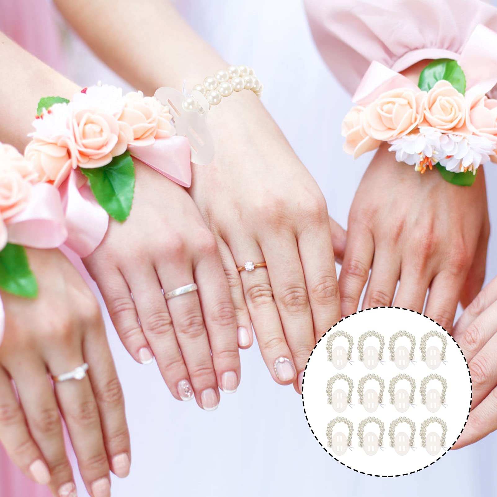 MRKU Handgelenkblume, 12 Stück Brautarmbandperlen, Abschlussball-Handband, Hochzeitsarmbandblume, Perle, elastisches Armband, elastisches Perlenband, Perle, selbstgemacht, Einheitsgröße, Achat