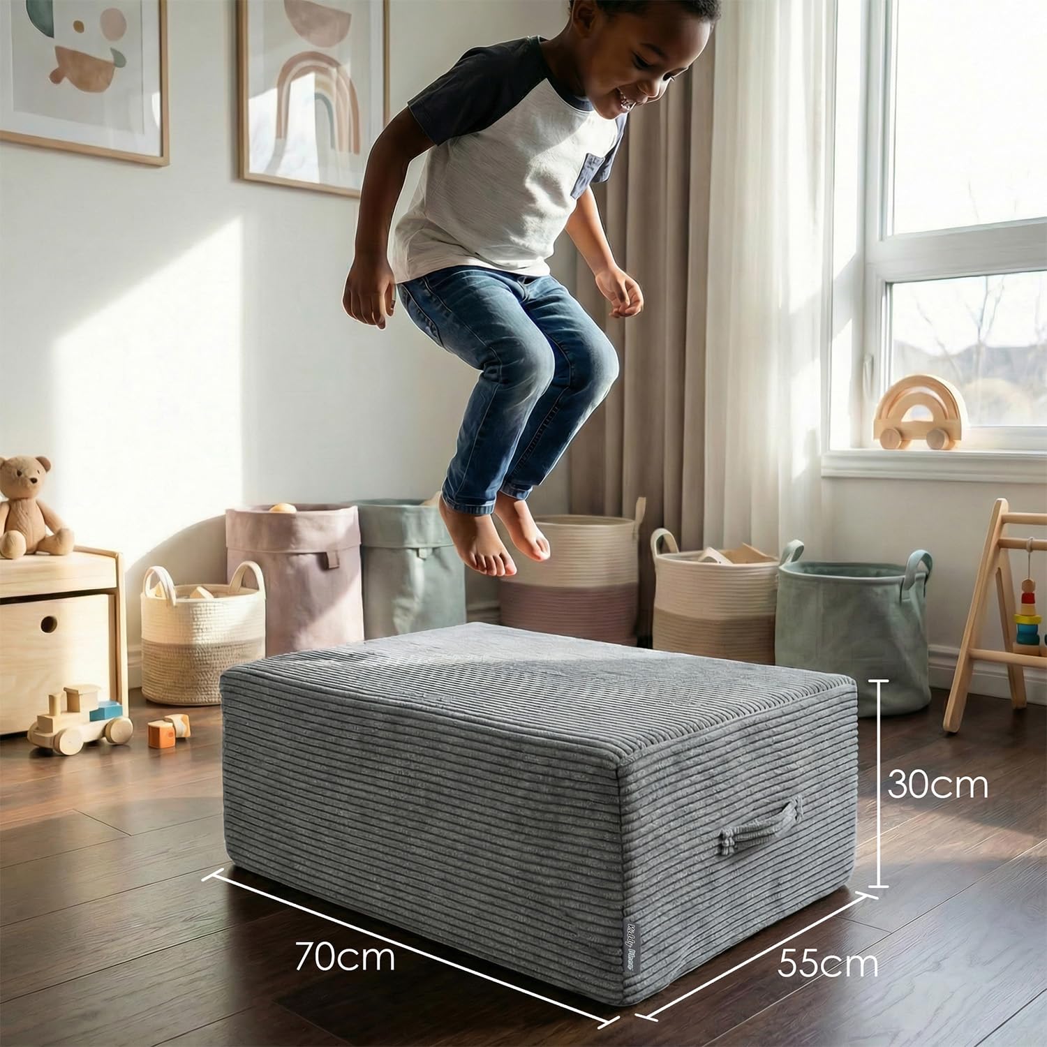 KiddyMoon Hüpfpolster Für Kinder Hüpfmatratze Kinder Trampolin Für Zuhause Turnmatte Matratze Zum Hüpfen Abnehmbarer Bezug Waschbar, Dunkelgrau