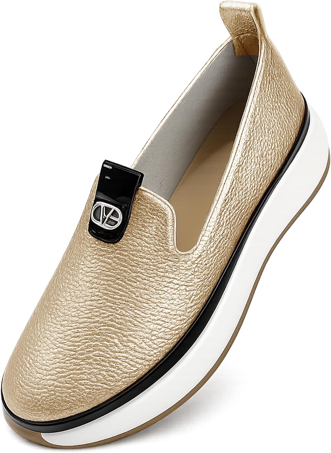 Raymelo Slip On Loafers for Women, Comfort PU Faux Leather Casual Shoes with Easy Entry Collar, Women's Flat Shoes