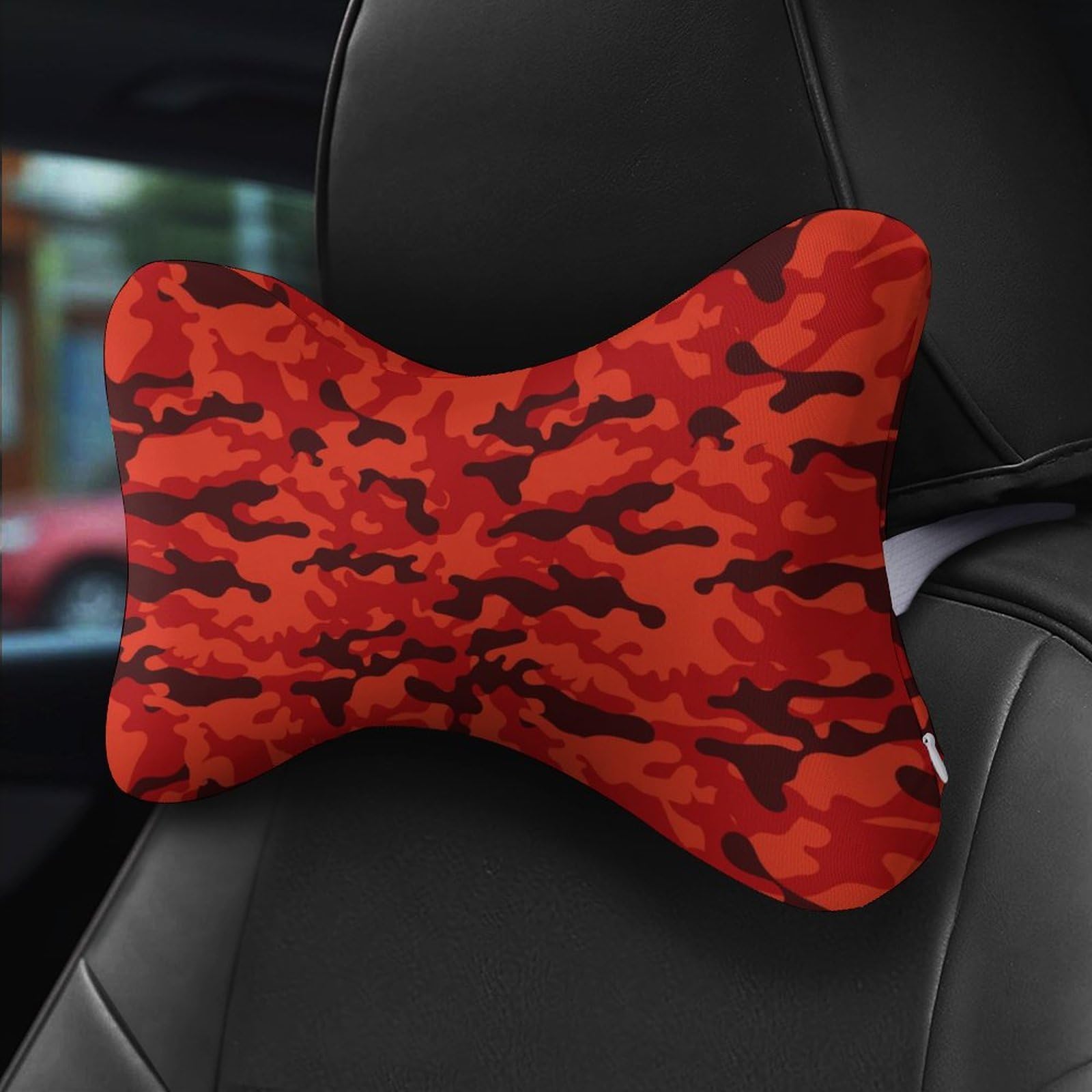 SMAZDFXX Camouflage Red Camo Car Neck Pillow Set of 2 Car Seat Head Support Cushion Bone Pillows with Elastic Strap