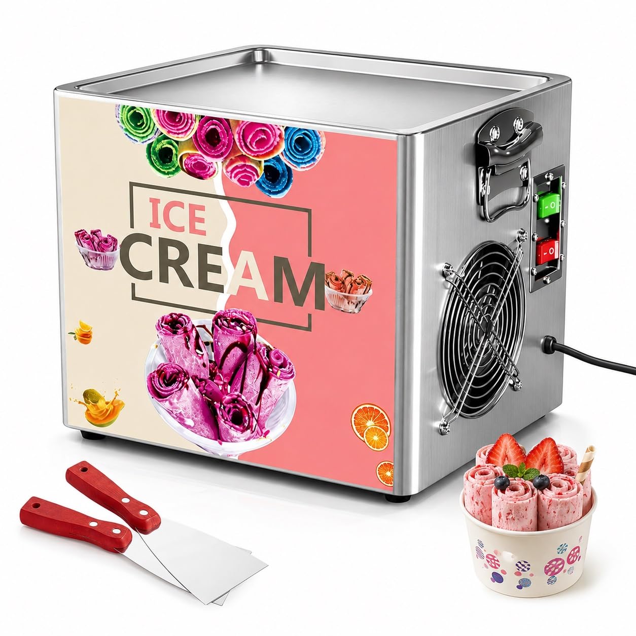 VZXATYOP Stir-Fried Ice Cream & Yogurt Machine, Electric, Compact