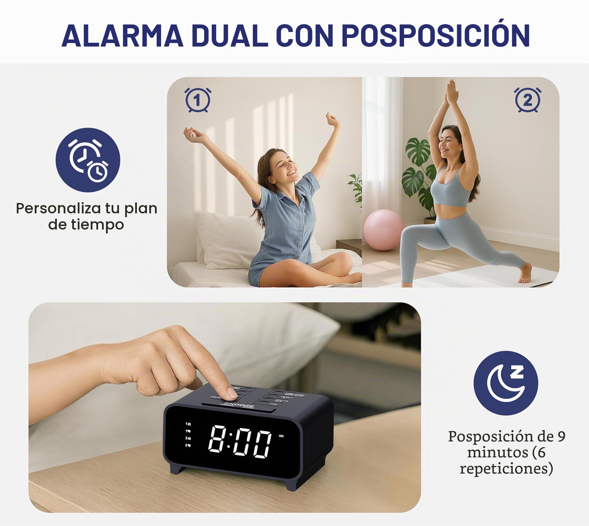 iTOMA Reloj despertador con radio AM/FM, función de alarma dual, función de repetición, ubicaciones de memoria, atenuador, pantalla de 12/24 horas, reloj digital (213, pequeño (213R, pequeño)