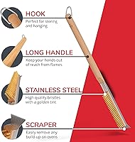 Vista 6 de Cepillo para horno de pizza de 22 pulgadas con raspador de piedra, cerdas de acero inoxidable resistentes al calor, mango extra largo, ajuste